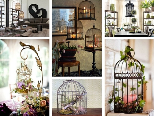 birdcages as chandeliers and planters